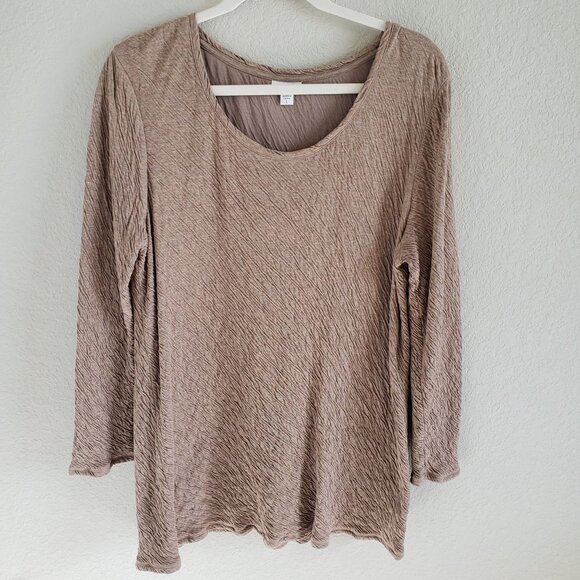 J.Jill PureJill Woman's Size L Wrinkle Look Tunic 100% Cotton Knit Tan Minimal - Picture 1 of 7